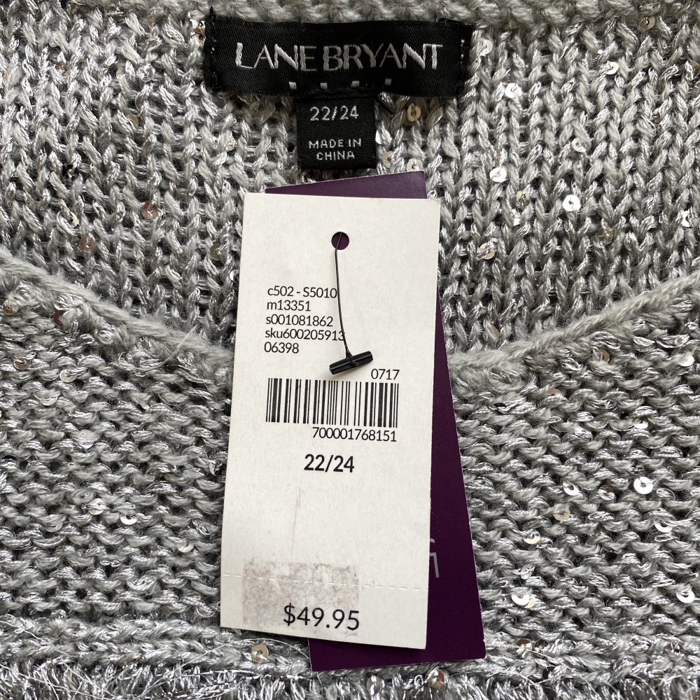 Lane Bryant Silver Fringe Tank Plus Size 22W Metallic Knit Top Sleeveless Silver - Picture 5 of 7